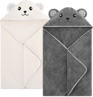 Baby Towel, 2 Pack Cotton Baby Towel Set, 31 X 31 Inch Super Soft Baby Bath Towel for Infants, Toddlers and Newborn (Panda)