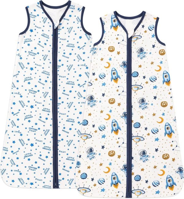 Baby Sleep Sack 18-24 Months 100% Cotton, Baby Boy Wearable Blanket 2-Way Zipper TOG 0.5, Breathable Lightweight Baby Sleeping Bag 2 Pack, Toddler Sleep Sacks 2t, Dinosaur, X-Large