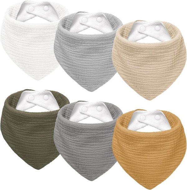 Muslin Baby Drool Bibs 6Pack Soft Triangular Adjustable Baby Bandana Bibs for Unisex Girls & Boys
