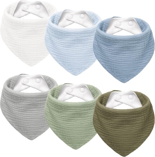 Muslin Baby Drool Bibs 6Pack Soft Triangular Adjustable Baby Bandana Bibs for Unisex Girls & Boys