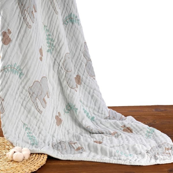 Ultra Soft Muslin Baby Blanket, Made of Viscose from Bamboo and Muslin from Cotton, A Versatile Swaddle and Bed Blanket for Babies, Toddlers, Boys, and Girls (Forest Elephant 1 Pack).