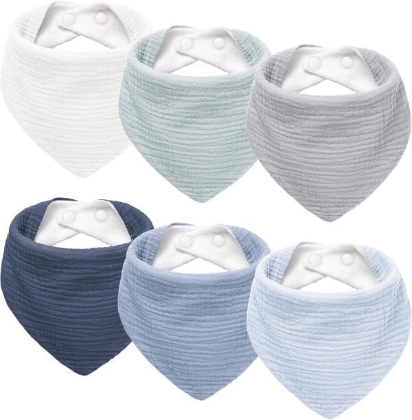 Muslin Baby Drool Bibs 6Pack Soft Triangular Adjustable Baby Bandana Bibs for Unisex Girls & Boys