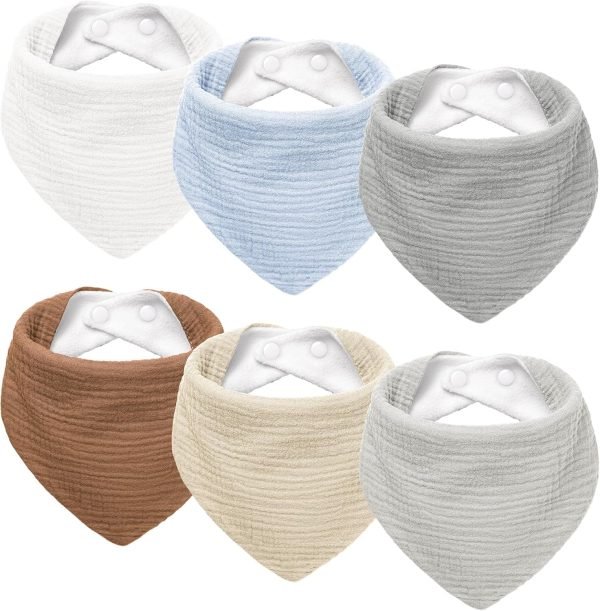 Muslin Baby Drool Bibs 6Pack Soft Triangular Adjustable Baby Bandana Bibs for Unisex Girls & Boys