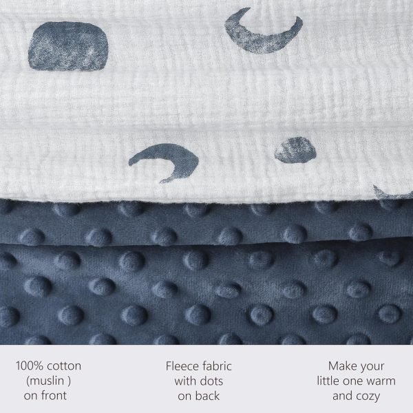Baby Blankets for Unisex Boys Girls, Soft Nursery Crib Blankets with Muslin Cotton Front and Dotted Fleece Back for Newborns Toddlers 30x40inch (Blue Moon)