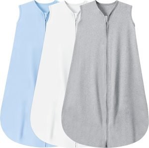 3 Pack Baby Sleep Sack 3-6 Months 100% Rayon Cotton Baby Sleeping Bag 2-Way Zipper Toddler Wearable Blankets Comfy Stretchy Thin Sleep Sacks TOG 0.3