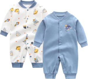 71F9G4nIc7L._AC_SL1500 Newborn Baby Boys 2 Pack Cotton Romper Outfits Infant Long Sleeve One-Piece Toddler Button Jumpsuits
