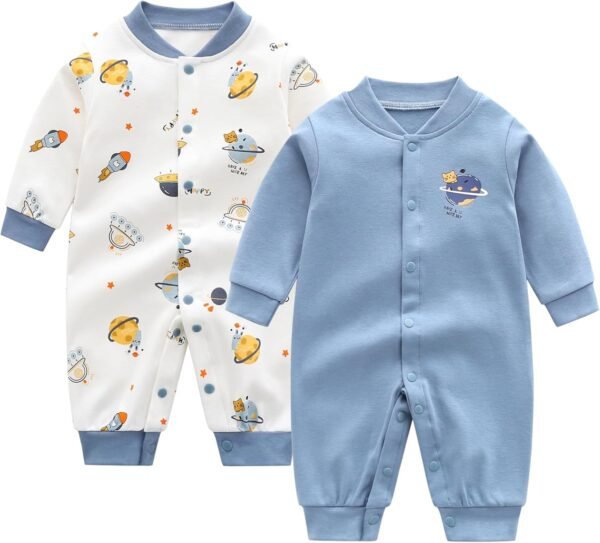 Newborn Baby Boys 2 Pack Cotton Romper Outfits Infant Long Sleeve One-Piece Toddler Button Jumpsuits