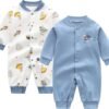 Newborn Baby Boys 2 Pack Cotton Romper Outfits Infant Long Sleeve One-Piece Toddler Button Jumpsuits