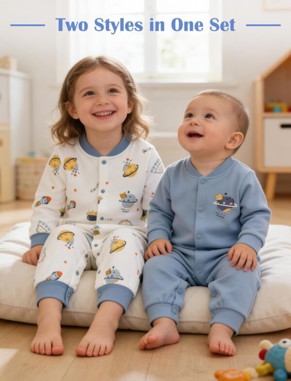 Newborn Baby Boys 2 Pack Cotton Romper Outfits Infant Long Sleeve One-Piece Toddler Button Jumpsuits