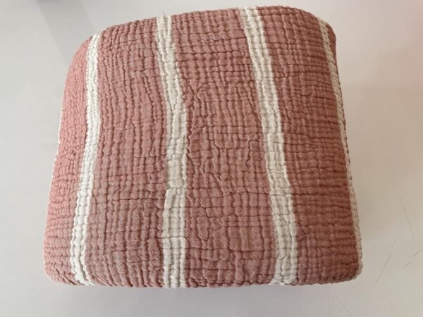 100% Cotton Muslin Striped Throw Blanket, 4 Layers Bedspread, Soft Turkish Cotton Muslin Bed Cover, Reversible Coverlet, Brick Red (Throw 47x71-120x180cm)