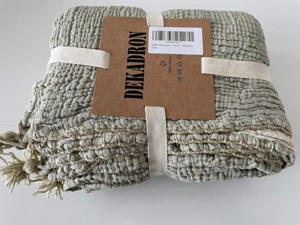 100% Cotton Muslin Throw Blanket, 4 Layers Bedspread, Soft Turkish Cotton Muslin Bed Cover, Reversible Coverlet, Green (Throw 47x71-120x180cm)