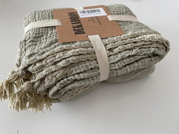 100% Cotton Muslin Throw Blanket, 4 Layers Bedspread, Soft Turkish Cotton Muslin Bed Cover, Reversible Coverlet, Green (Throw 47x71-120x180cm)