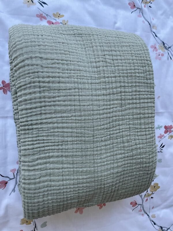 100% Cotton Muslin Throw Blanket, 4 Layers Bedspread, Soft Turkish Cotton Muslin Bed Cover, Reversible Coverlet, Green (Throw 47x71-120x180cm)